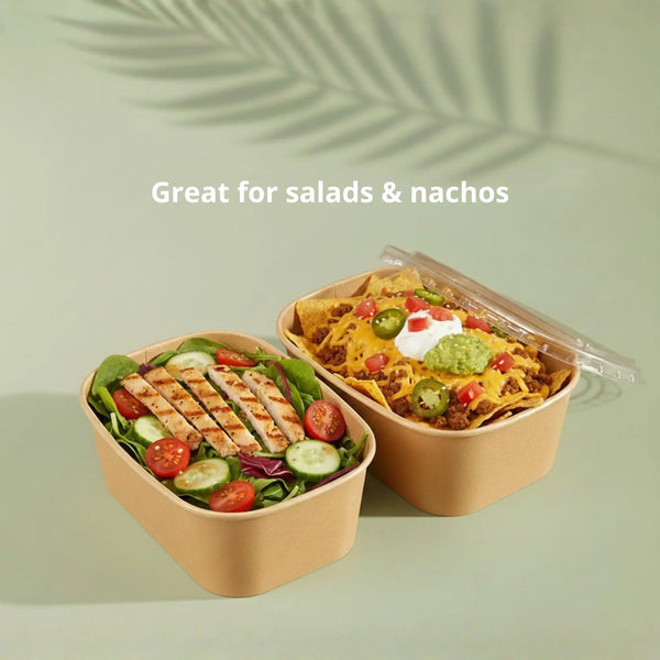 580ml Brown Rectangle Kraft Paper Bowl, 172 x 120 x 45 mm (300 pcs) - Suitable for Restaurants & Takeaway