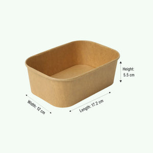 750ml Brown Rectangle Kraft Paper Bowl, 172 x 120 x 55 mm (300 pcs) - Suitable for Restaurants & Takeaway