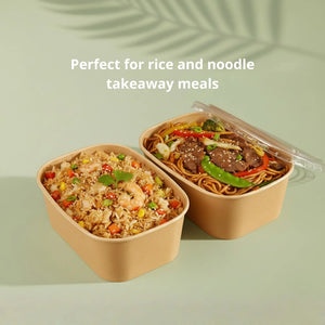 750ml Brown Rectangle Kraft Paper Bowl, 172 x 120 x 55 mm (300 pcs) - Suitable for Restaurants & Takeaway