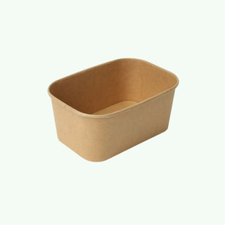 1000ml Brown Rectangle Kraft Paper Bowl, 172 x 120 x 75 mm (300 pcs) - Suitable for Restaurants & Takeaway