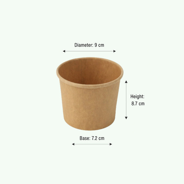 12oz Brown Kraft Paper Soup Bowl, 90 x 72 x 87 mm (500 pcs) - Suitable for Restaurants & Takeaway
