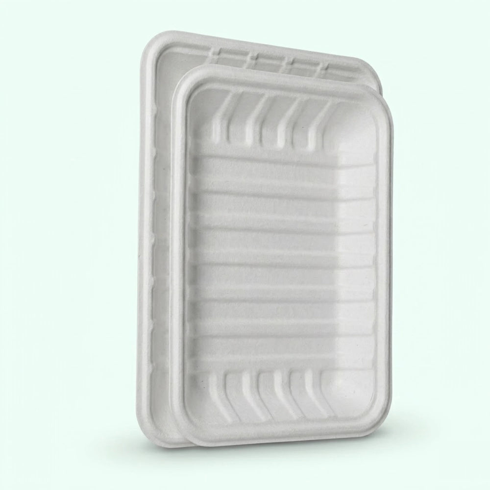 Biodegradable Bagasse Meat Tray White 215x150x27mm (600 pcs) – Ideal for Supermarkets, Butchers & Food Retailers