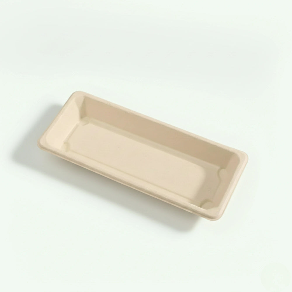 Long Natural Sushi Tray, Sugarcane Bagasse, 221 x 92 x 22 mm (500 pcs) - Suitable for Restaurants & Takeaway