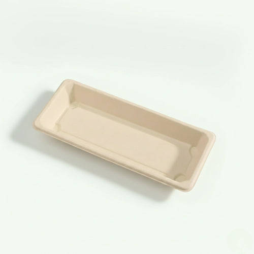 Long Natural Sushi Tray, Sugarcane Bagasse, 221 x 92 x 22 mm (500 pcs) - Suitable for Restaurants & Takeaway