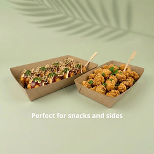 Brown Kraft Paper Food Tray, 131 x 91 x 50 mm (500 pcs) - Suitable for Restaurants & Food Trucks