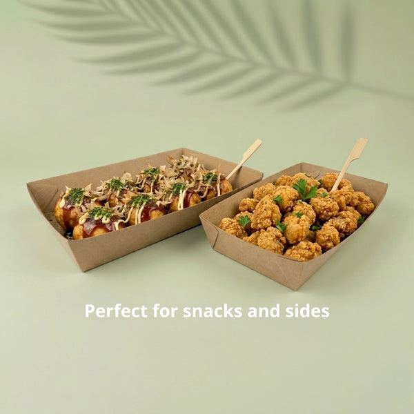 Brown Kraft Paper Food Tray, 131 x 91 x 50 mm (500 pcs) - Suitable for Restaurants & Food Trucks