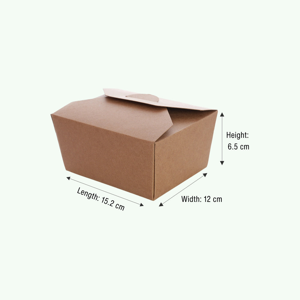 Brown Kraft Paper Takeaway Box Large, 152 x 120 x 65 mm (300 pcs) - Suitable for Restaurants & Food Trucks