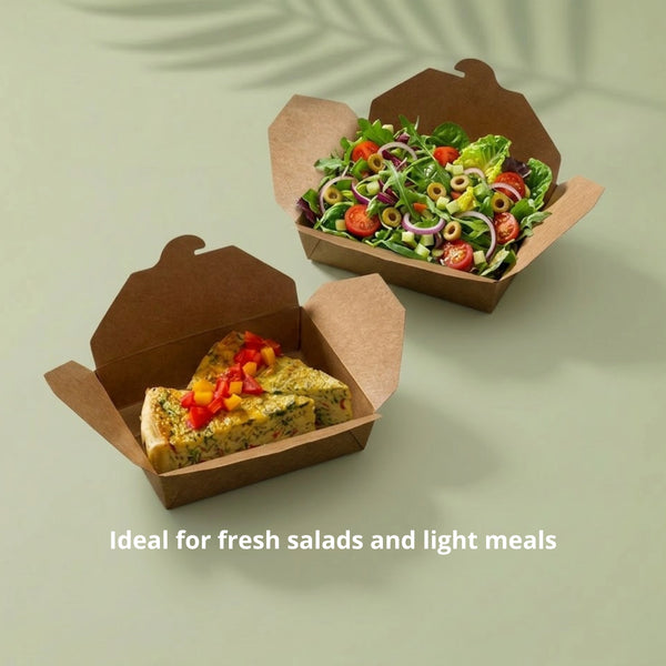 Brown Kraft Paper Takeaway Box Large, 152 x 120 x 65 mm (300 pcs) - Suitable for Restaurants & Food Trucks