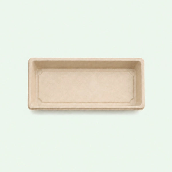 TRAY ONLY – Long Natural Bagasse Sushi Tray, 221 × 92 × 22 mm (500 pcs)