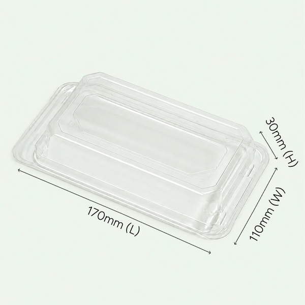 LID ONLY – Medium PET Lid for Sushi Tray, 170 × 110 × 30 mm (500 pcs)