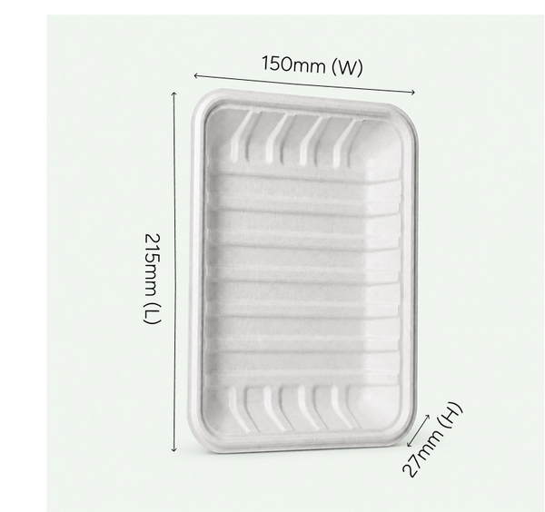 215x150x27mm White Biodegradable Bagasse Meat Tray (600 pcs) – Ideal for Supermarkets, Butchers & Food Retailers