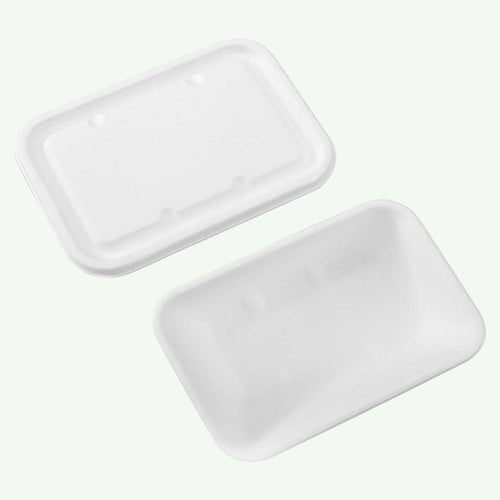 Lid for 650ml White Food Container, Sugarcane Bagasse, 185 x 135 mm (500 pcs) - Suitable for Restaurants & Takeaway