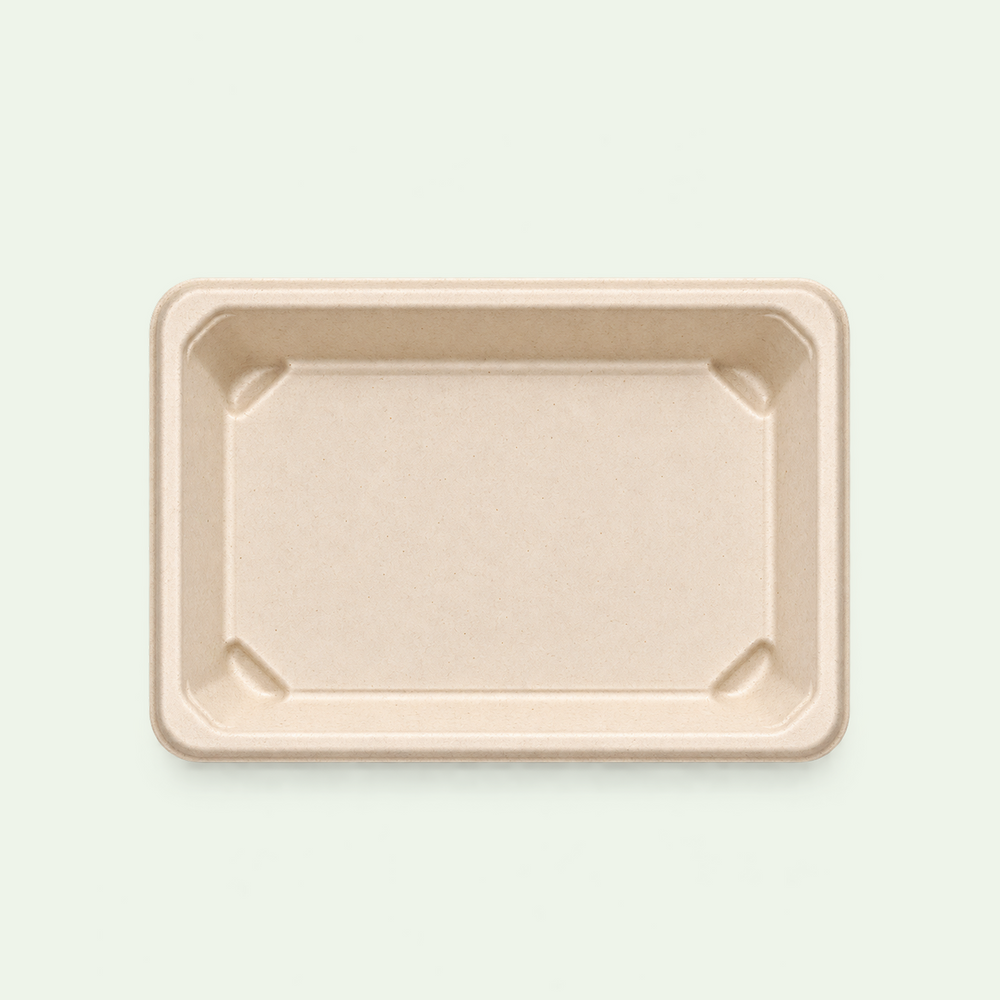TRAY ONLY – Medium Natural Bagasse Sushi Tray, 165 × 115 × 21 mm (500 pcs)
