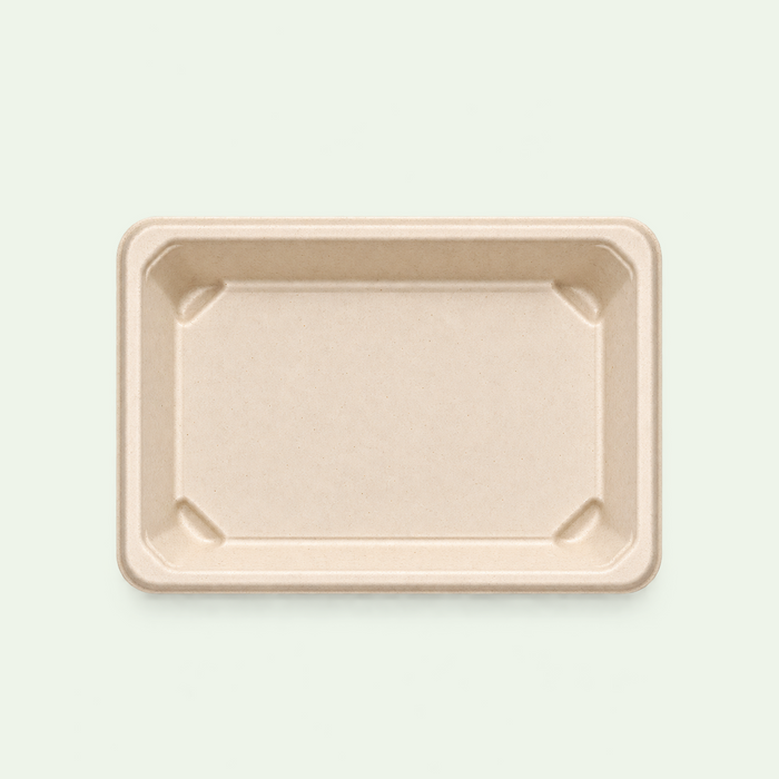 TRAY ONLY – Medium Natural Bagasse Sushi Tray, 165 × 115 × 21 mm (500 pcs)