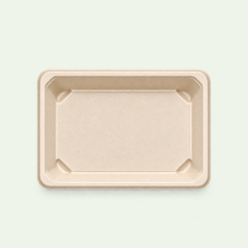 TRAY ONLY – Medium Natural Bagasse Sushi Tray, 165 × 115 × 21 mm (500 pcs)